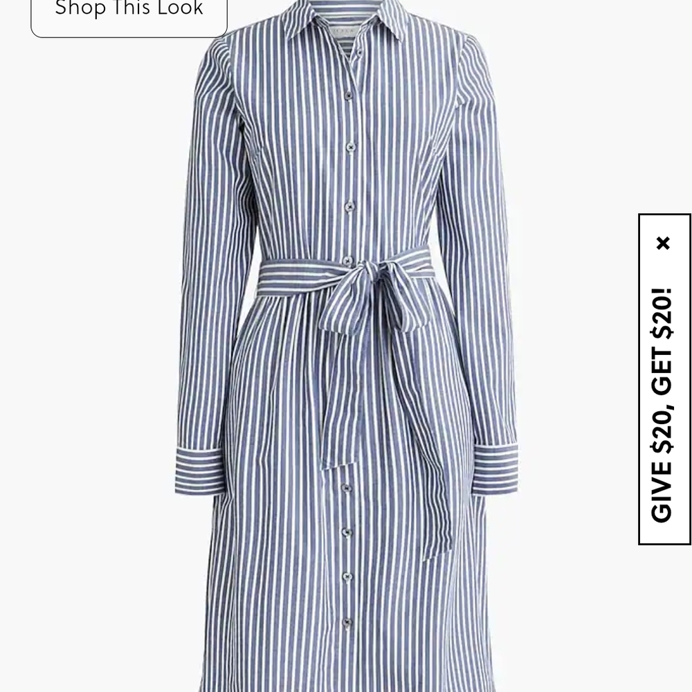 NEW WITH TAGS! White and Blue J CREW Long Sleeve Shirt Dress with Cuffed Sleeves